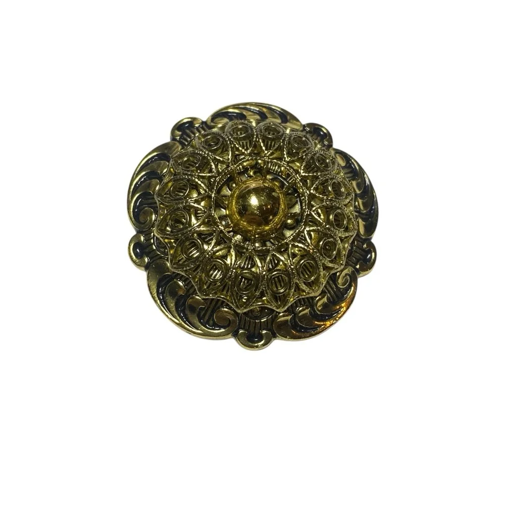 Vintage West Germany Gold-Tone Scarf Clip Round Filigree Detail‎ Old Money